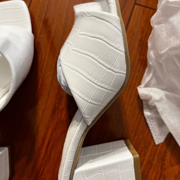 CAMSSOO Women's Heeled Mules Square Open Toe Sandals Flip Flops Slip On Chunky 7 - Picture 9 of 11